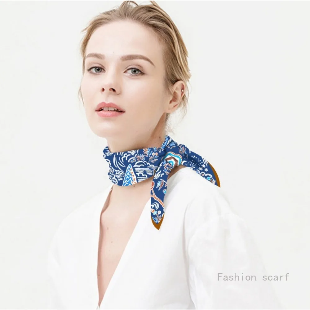 53Cm 새로운 복고풍 손으로 그린 ​​식물과 꽃 소녀 다목적 장식 작은 스카프 실크 스카프 Headscarf 럭셔리 스카프 도매