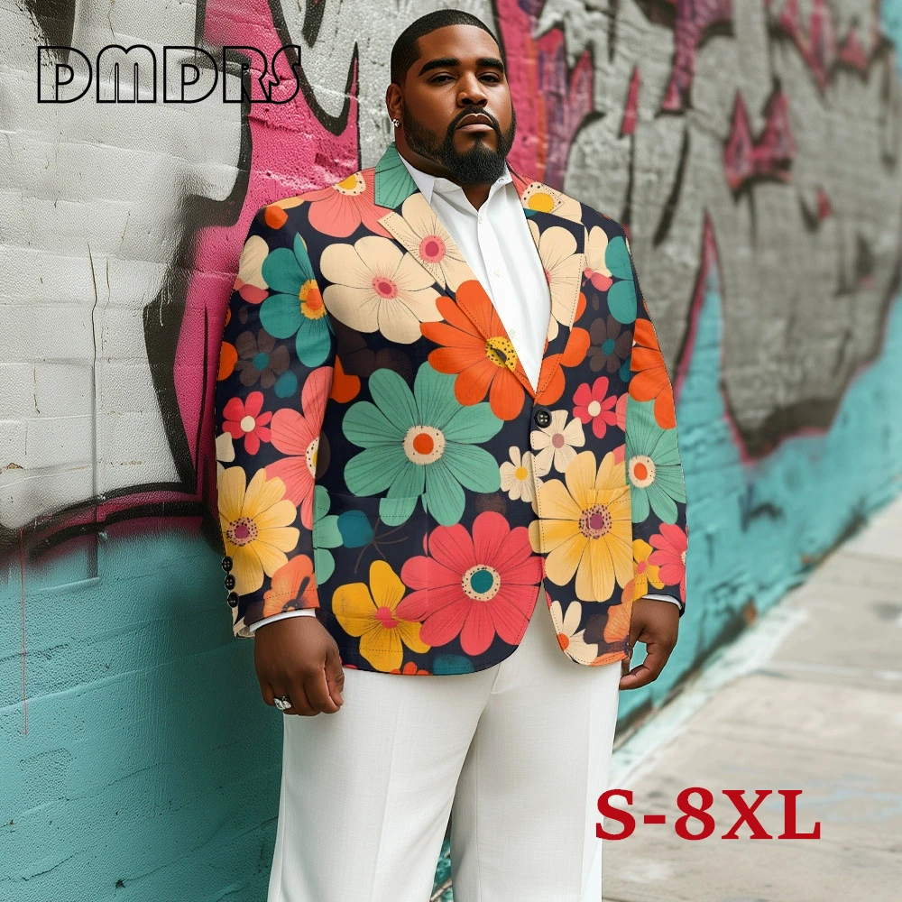 Plus Size Men's S-8XL Digital Print Suit Jacket - Floral/Cat/Halloween Designs, Trendy Casual Blazer, Wedding/Party Wear