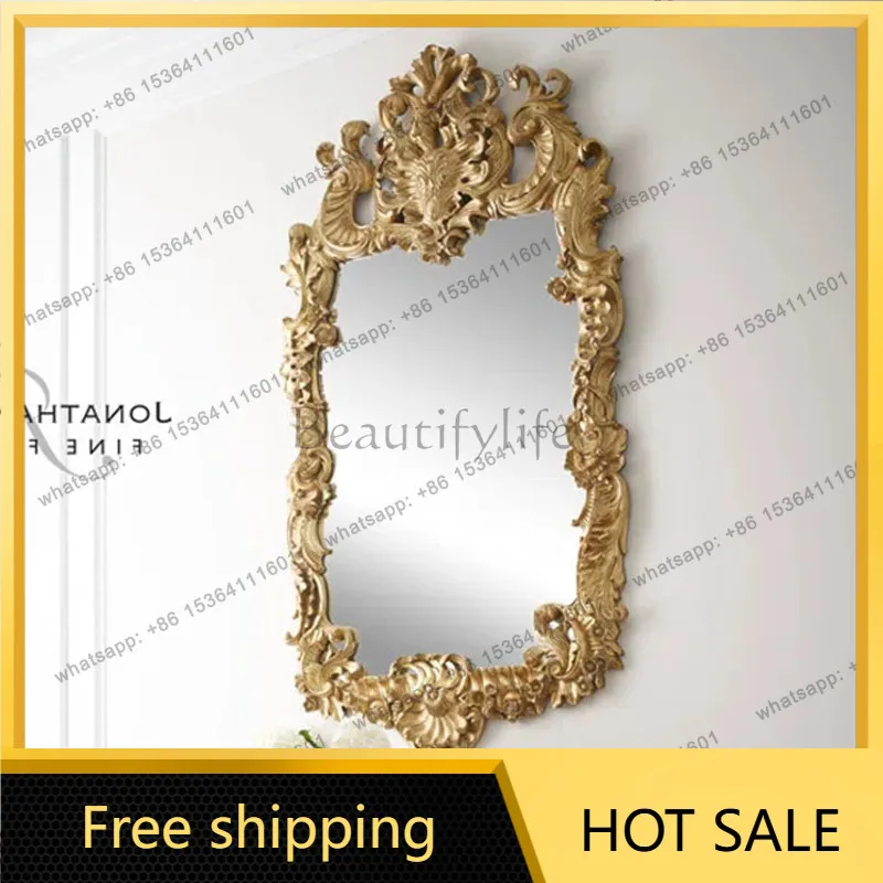 LS French heavy industry carved bathroom bedroom vanity mirror luxury home living room retro decorative mirror