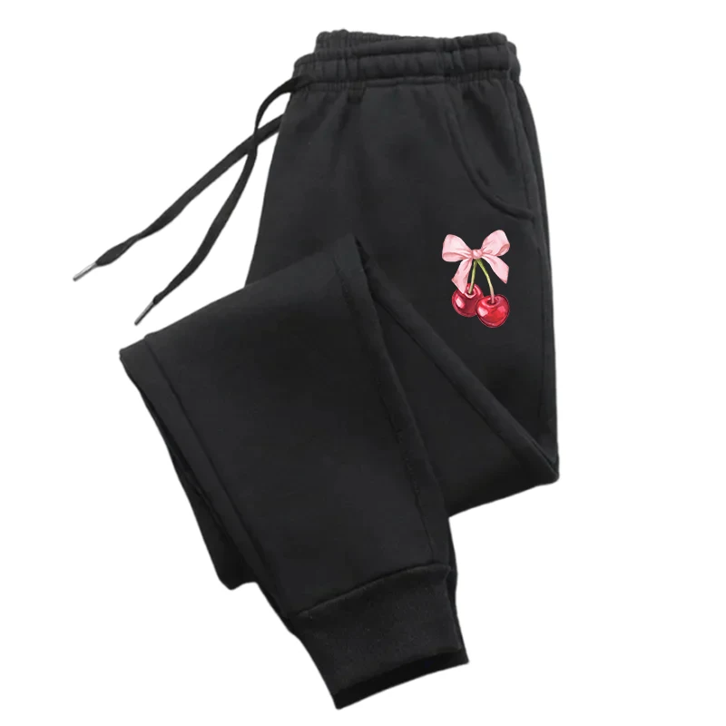 

Bow And Cherry Printing Sweatpant Street Style Women'S Pant Street Soft Woman Jogging Pant Sportswear Casual Woman Pant
