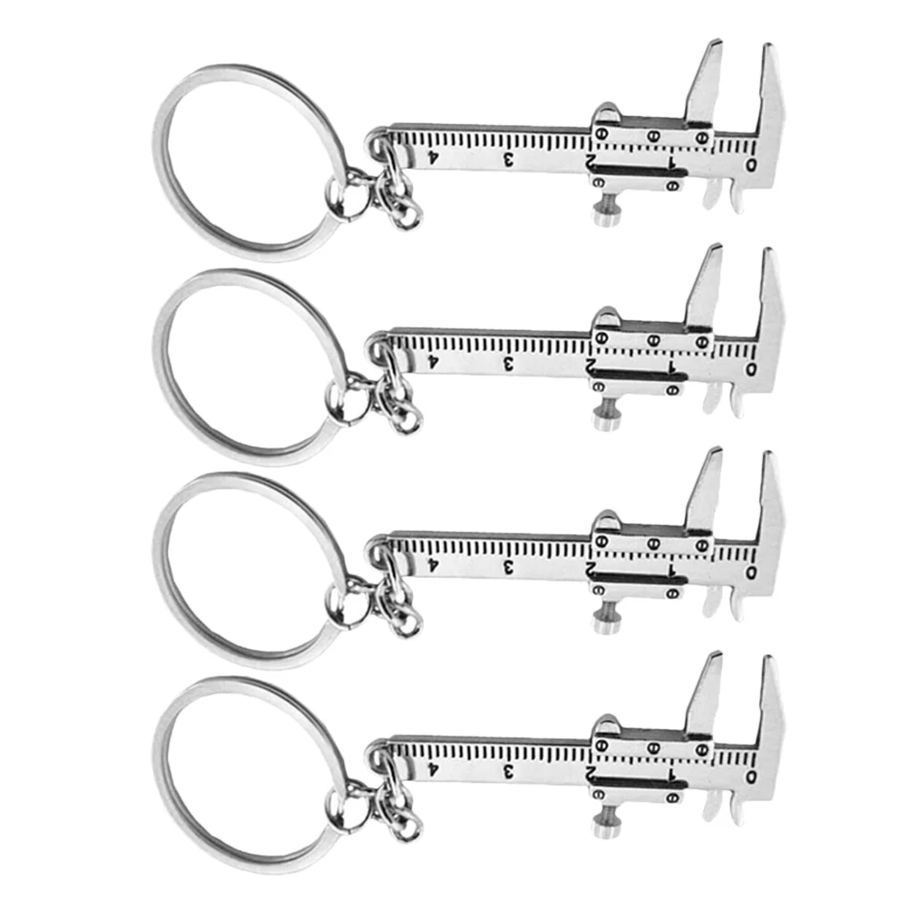 

4 Pcs Caliper Buckle Tiny Keychain Pendant Metal Small Measuring Keyring