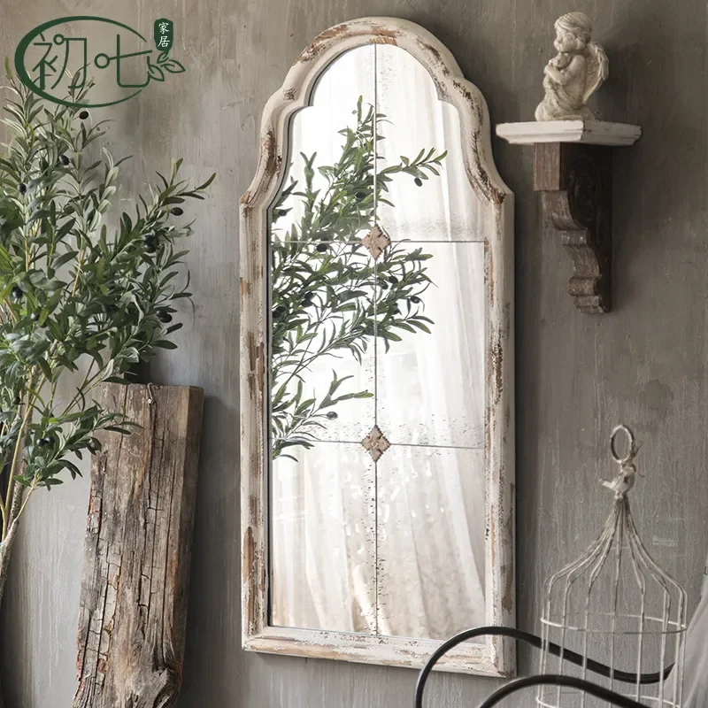 Retro Solid Wood Full Length Floor Mirror for Bedroom Loft Clothing Store Fitting Room Decorative Home Furniture