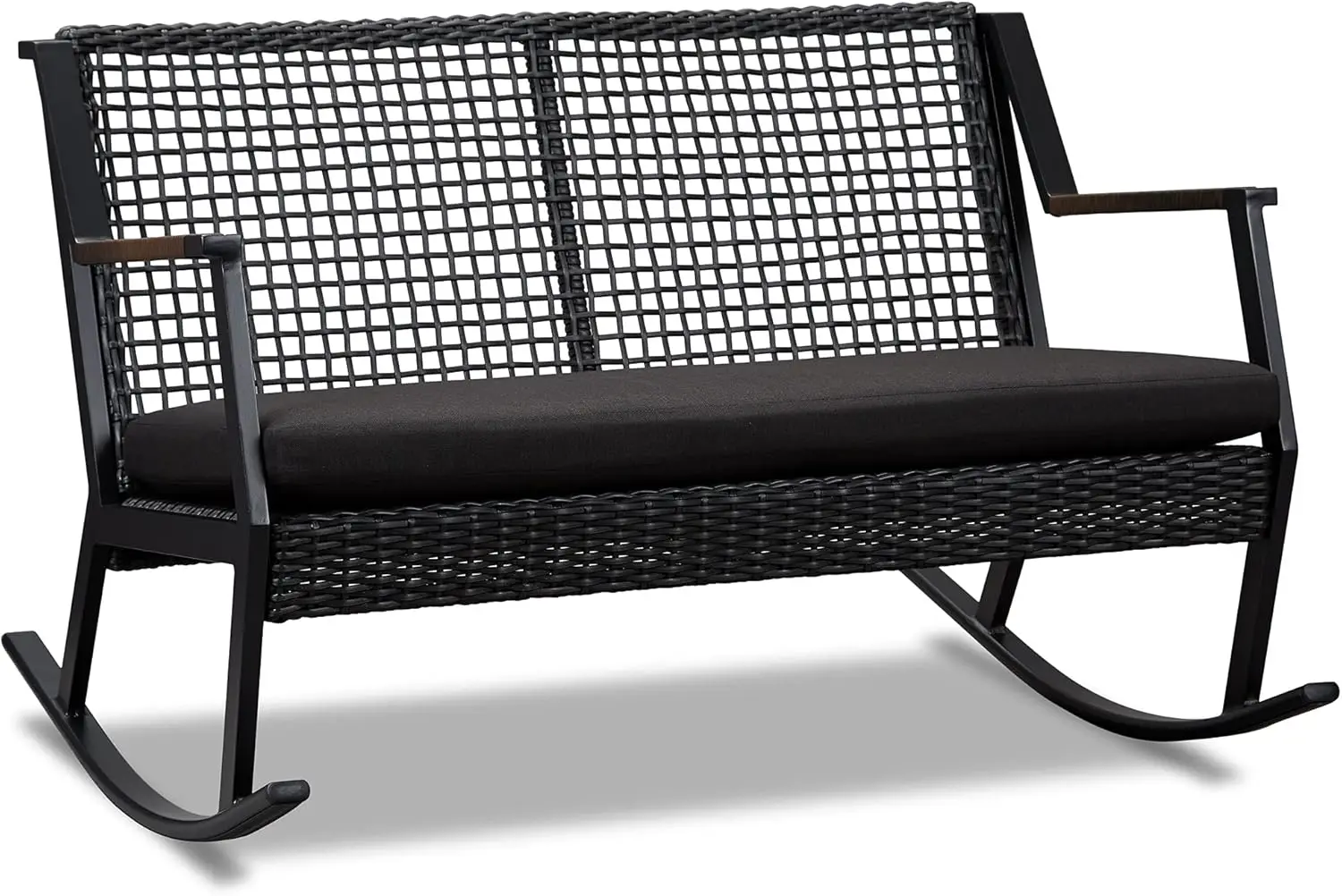 Real Flame Calvin Outdoor Two Seat Rocker, Loveseat, Powdered Aluminum Frame with Resin Wicker Weave