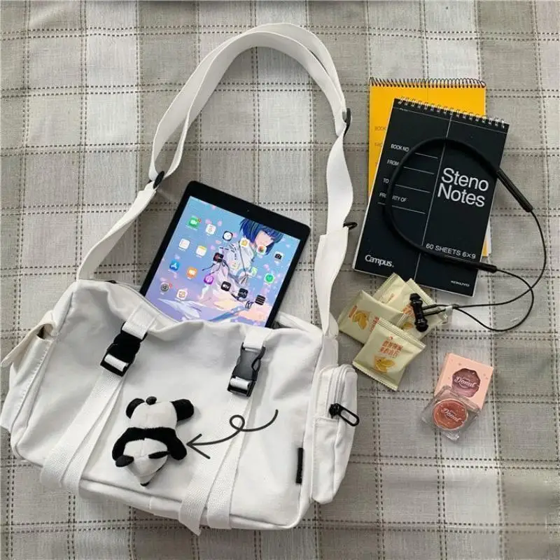 Japanese Harajuku Women Messenger Bag Solid Color Canvas Crossbody Bags Student Large Capacity Handbags Shoulder Bag