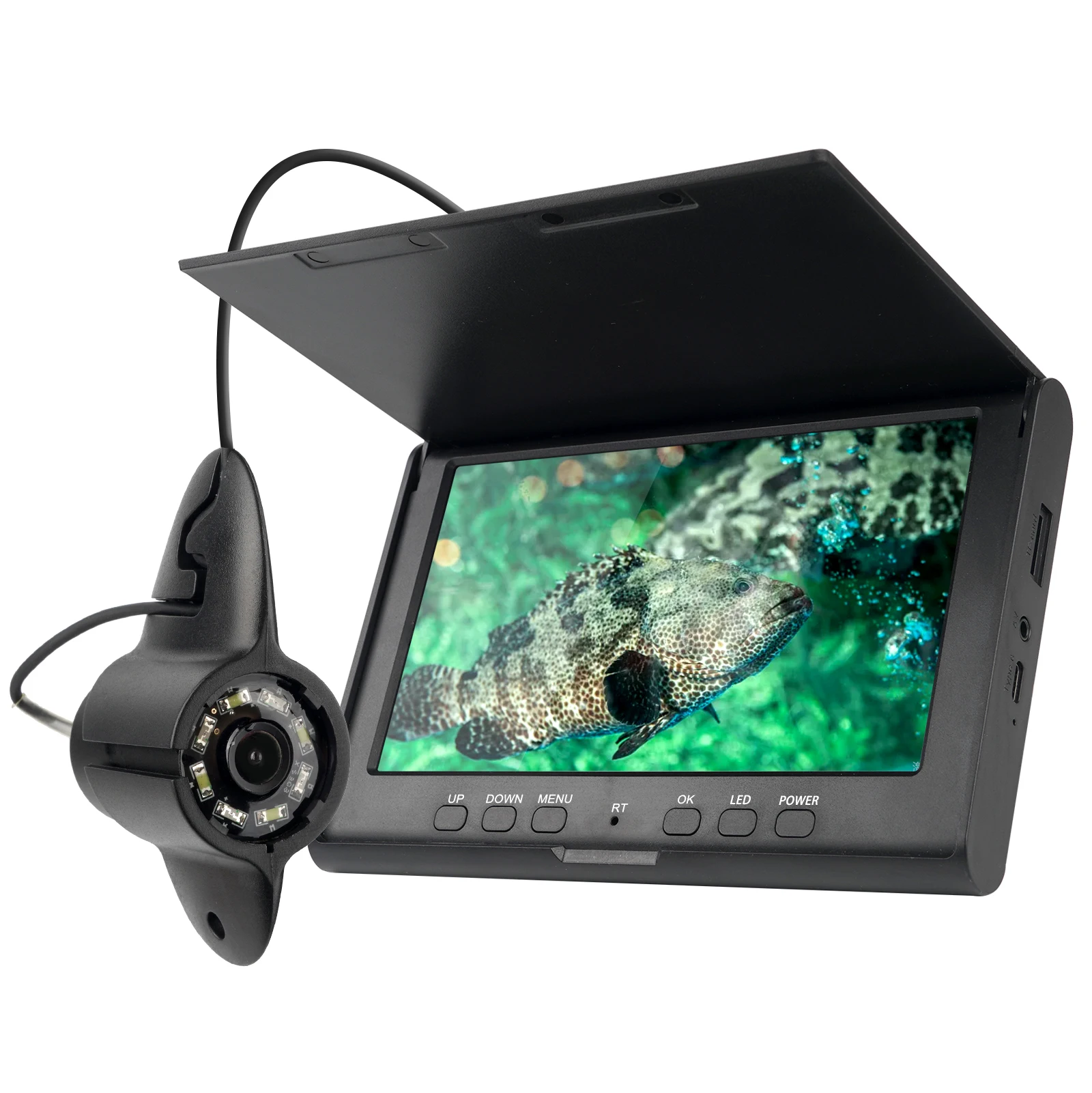 7 Inch 20M Cable Portable Underwater Fish Finder 8 LEDs Fishing Camera Fixed on Rod 720P Monitor IP68 For Lake Ice Fishing