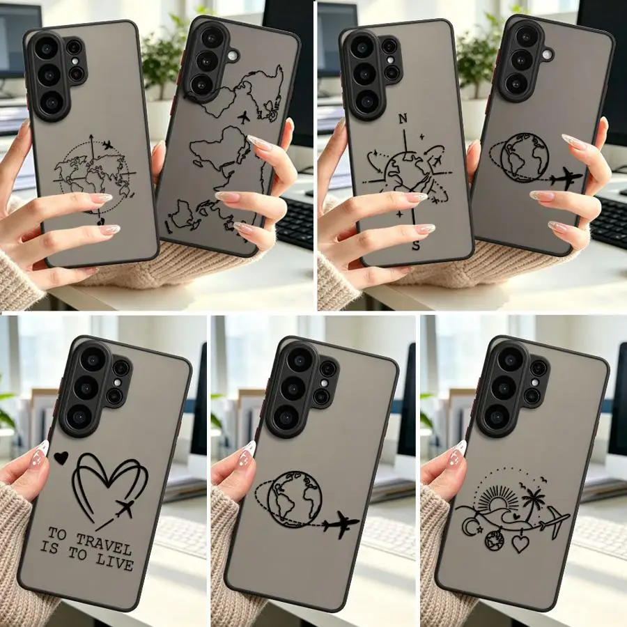Funda Back Phone Cover Case for Samsung Galaxy S26 S25 Ultra S23 FE Note 20 Ultra 10+ S22 S21 S20 FE S24 Plus Sky Map Travel