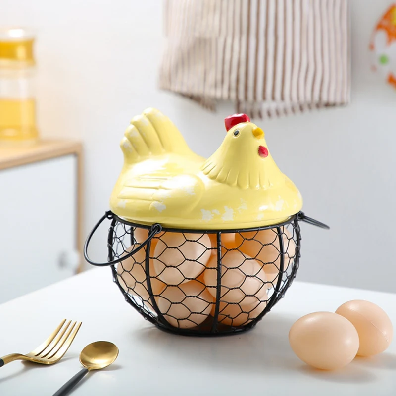 Egg Holder Iron Chicken Shape Ceramic Hen Ornament Fruit Storage Basket Durable Kitchen Organizer