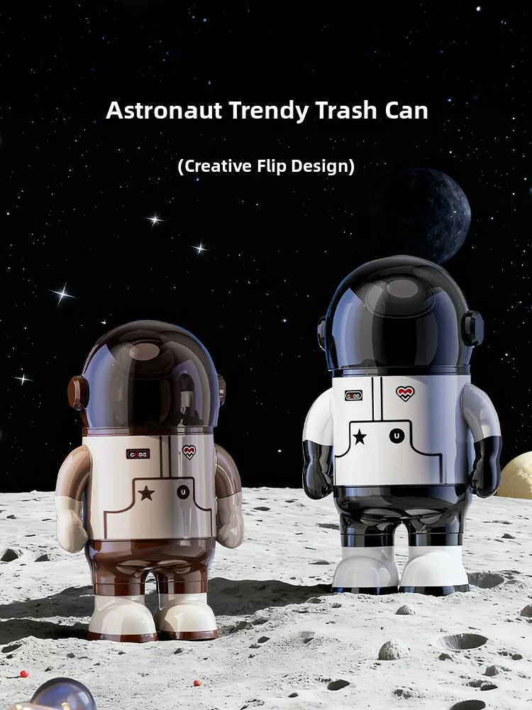 

Креативная мусорная корзина с откидной крышкой в дизайне космонавта, милый дизайн, для дома, гостиной, спальни, большой объем 5 л, пластиковая.