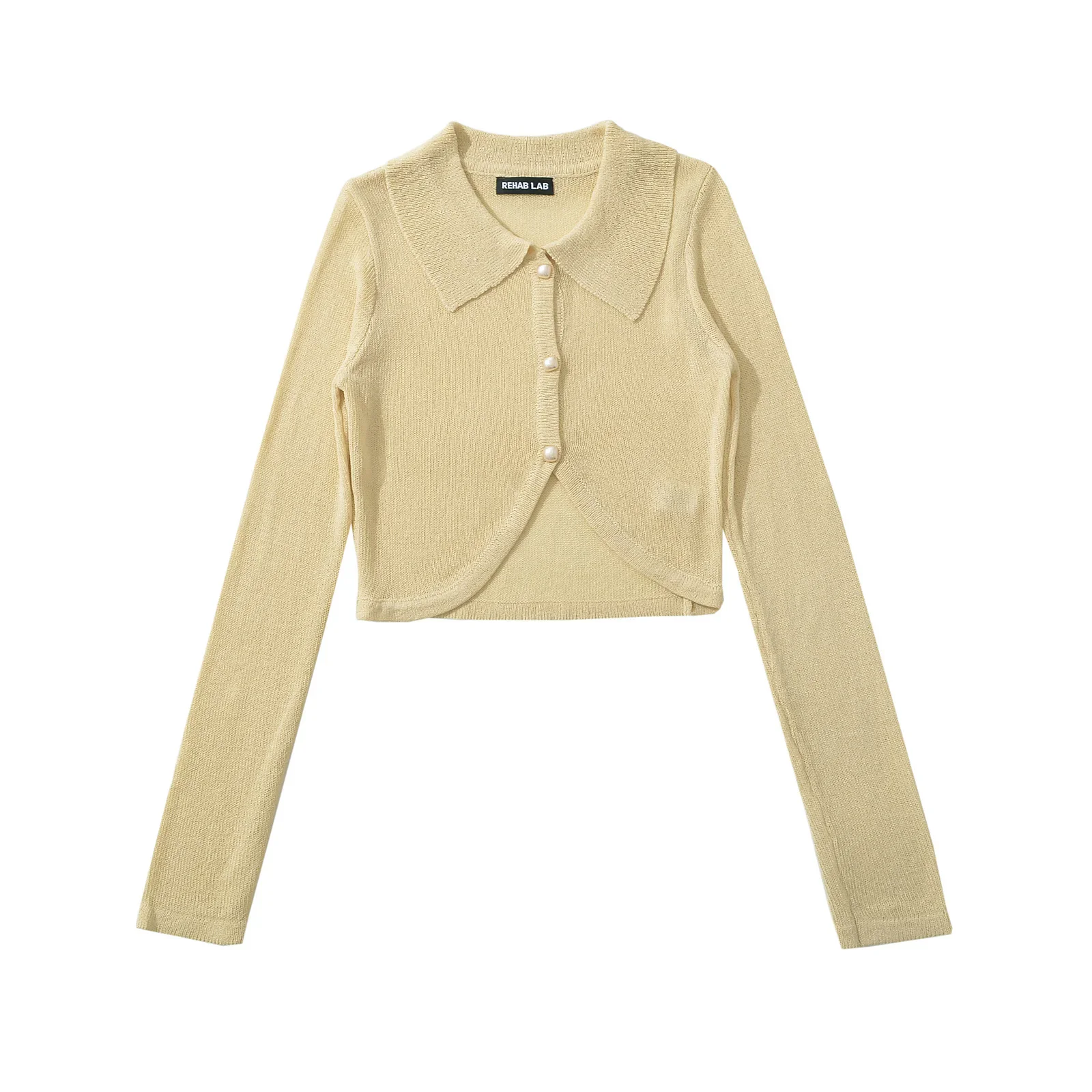 Faionable tricoté Cardigan pull pour femme H285 col rabattu 3 boutons rue Sle Long Sve longueur régulière