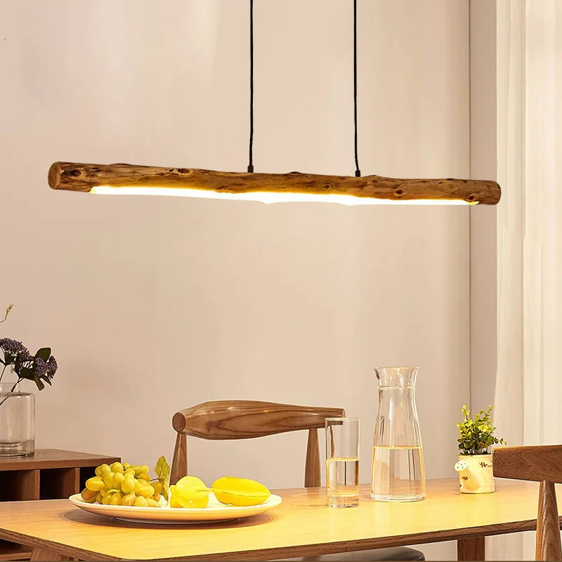 

Black Walnut Dining Table Pendant Lights Simple Strip Wood Hanging Lamps Kitchen Fixture Home Decor Chandelier Indoor Lighting
