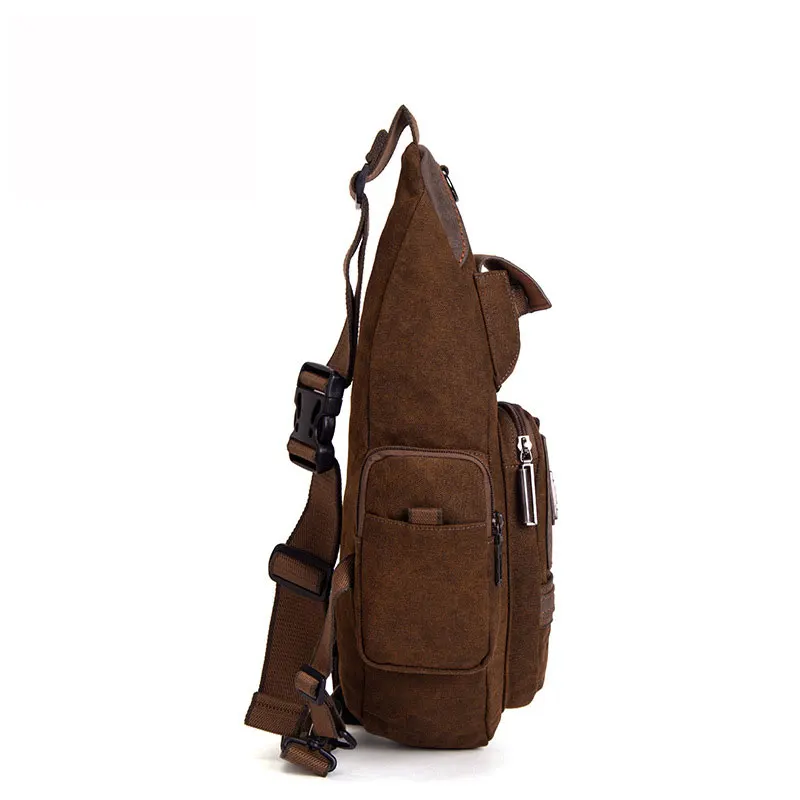 Men's canvas chest bag, casual shoulder crossbody bag, fashionable outdoor cycling portable triangle bag