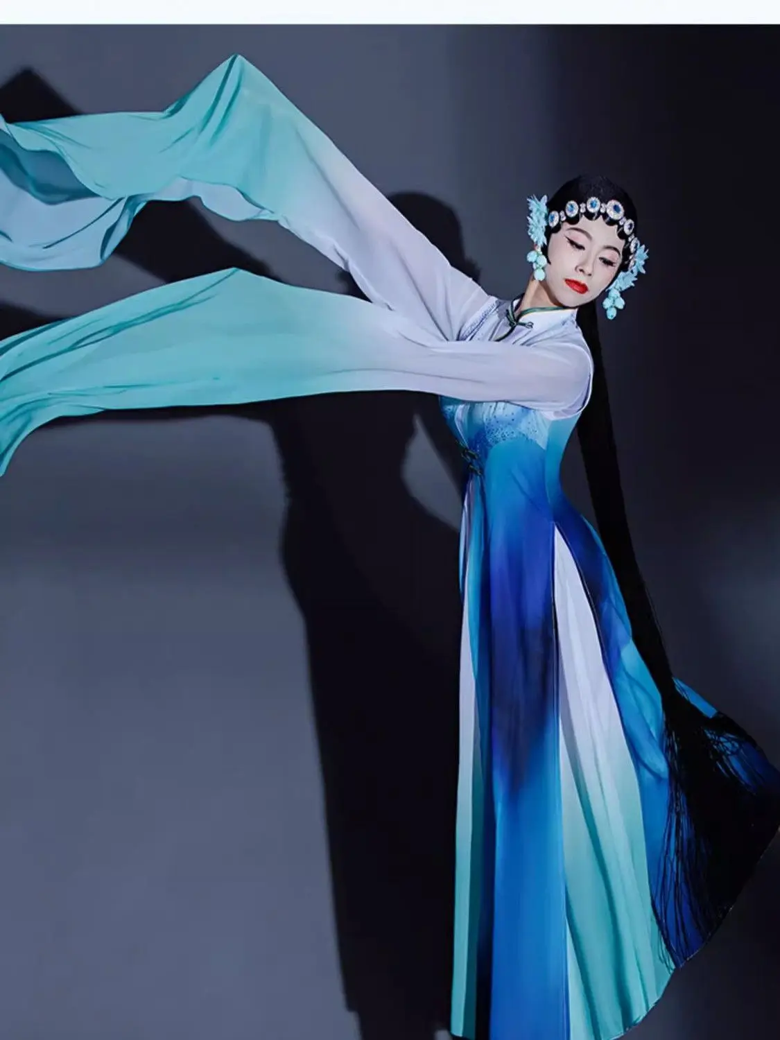 Traditional Chinese Style Women's Opera Costume With Sleeves For Dance Performance, Classical Dance Hanfu, Huadan Peking Opera,