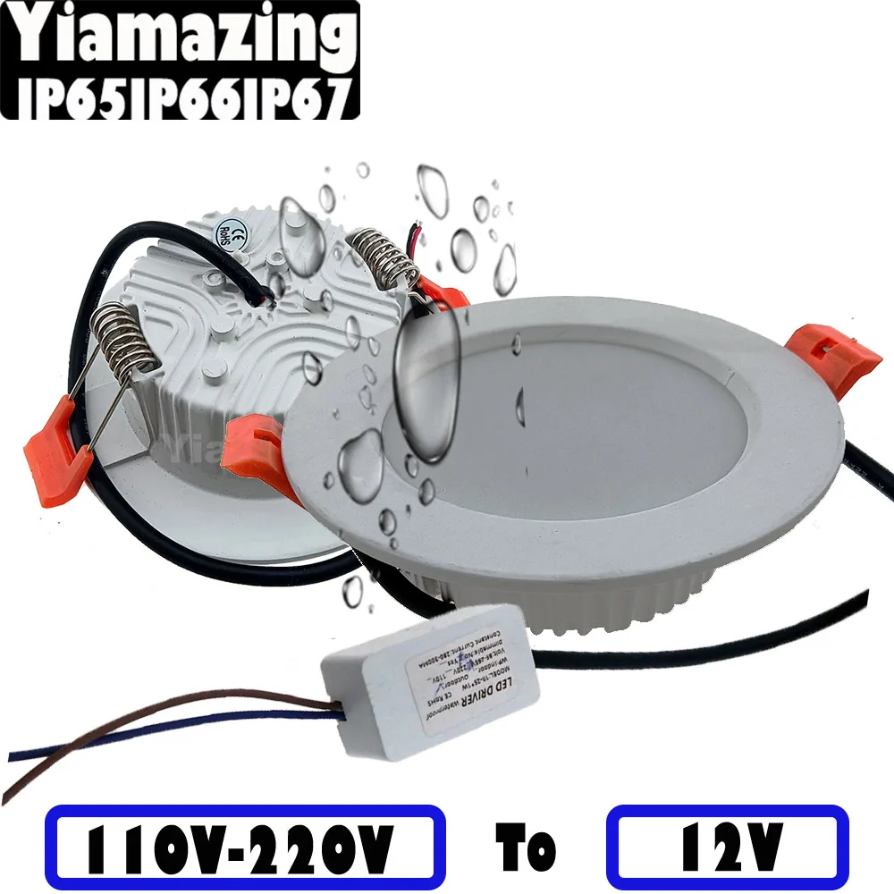 White 12V 220V 110V IP65 IP66 IP67 Outdoor Waterproof LED Downlight 7W 9W 12W 15W 18W Bathroom Kitchen Spot Light Ceiling Lamp