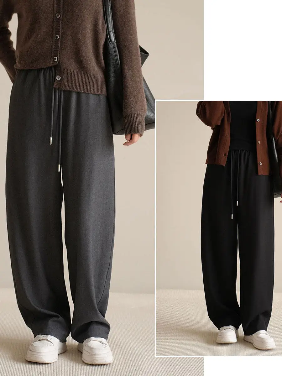 

Women's Fce Lined Wide Leg Pants Drapey Autumn Winter Commute Warm Long Legged Trousers Casual Pants l Waist Polyest...