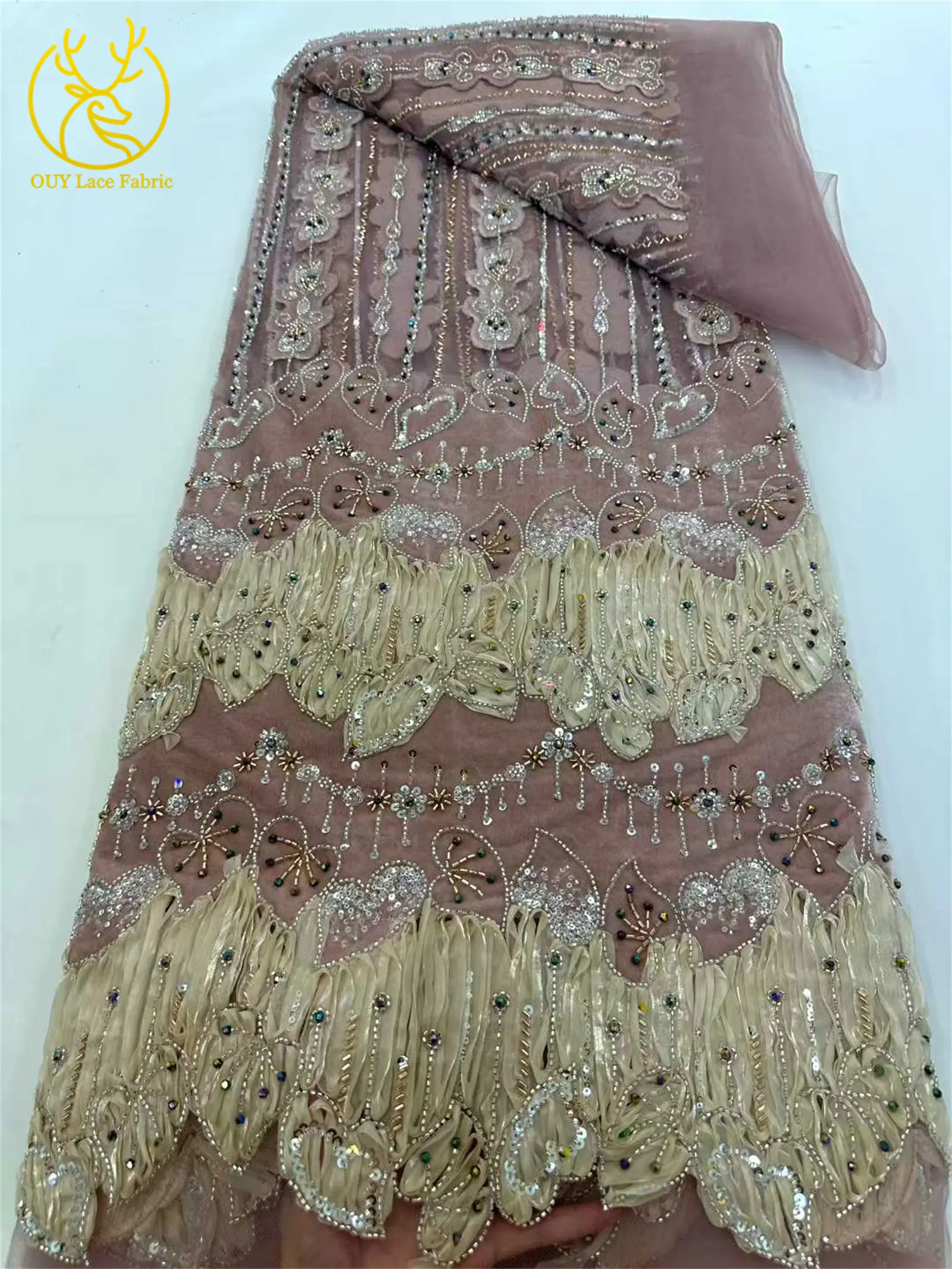 Purple Luxury African Velvet Beaded Sequined Lace Fabric, 2026 French Groom Embroidered Fabric, Women's Evening Dress Sewing.