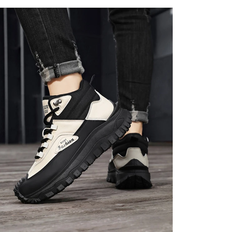 Herren-Outdoor-Wanderschuhe mit Farbblockdesign, bequemem Futter, flexibler, rutschfester, gezahnter Außensohle, hervorragendem Halt, geeignet für Outdoor-Wanderungen, Freizeitaktivitäten, Bergsteigen und Camping. – Detail 11