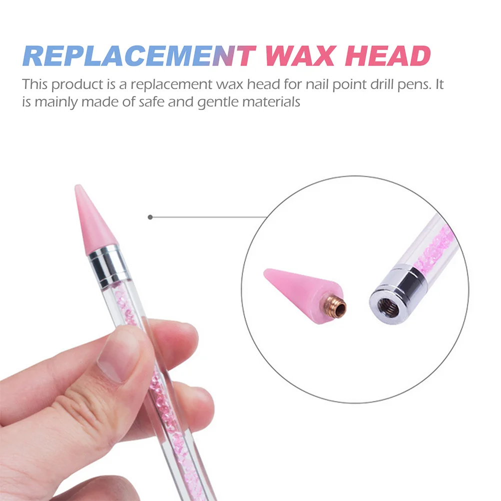 6 Pcs Point Drilling Pen Wax Head Rhinestones Replaceable Nail Manicure Supply Portable Picker Zinc Alloy Waterproof