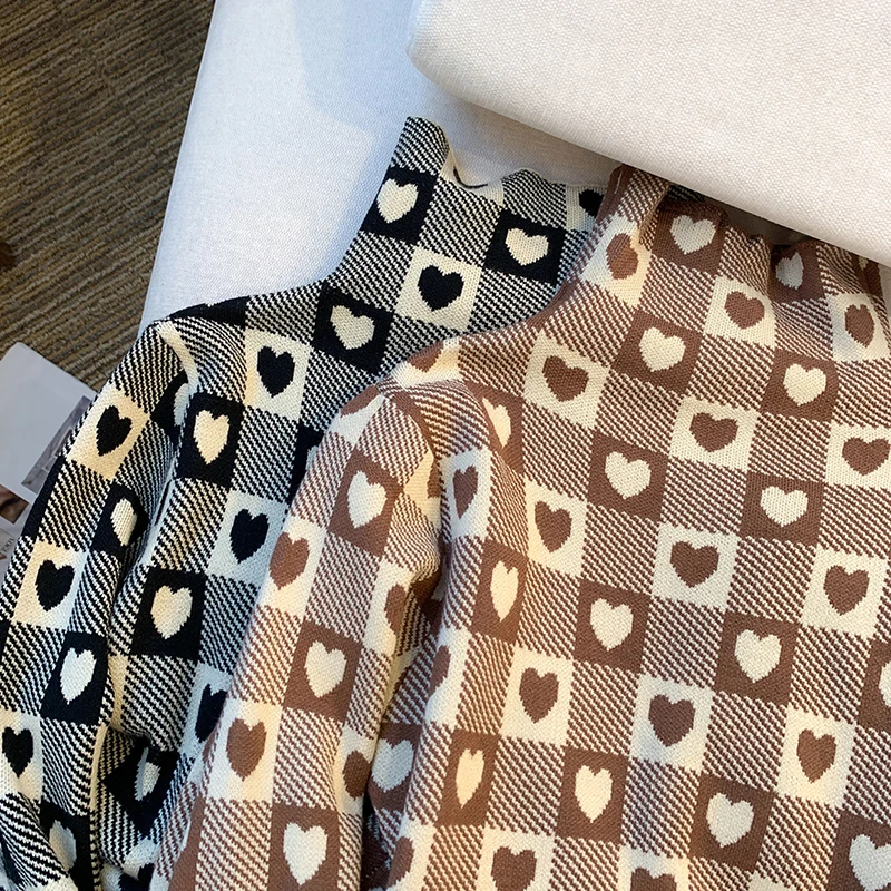 Women Black Plaid Knit Pullover Sweater Harajuku 2000s Vintage Y2k Long Sleeves Turtleneck Cashmere Sweaters Clothes 2025 Autumn