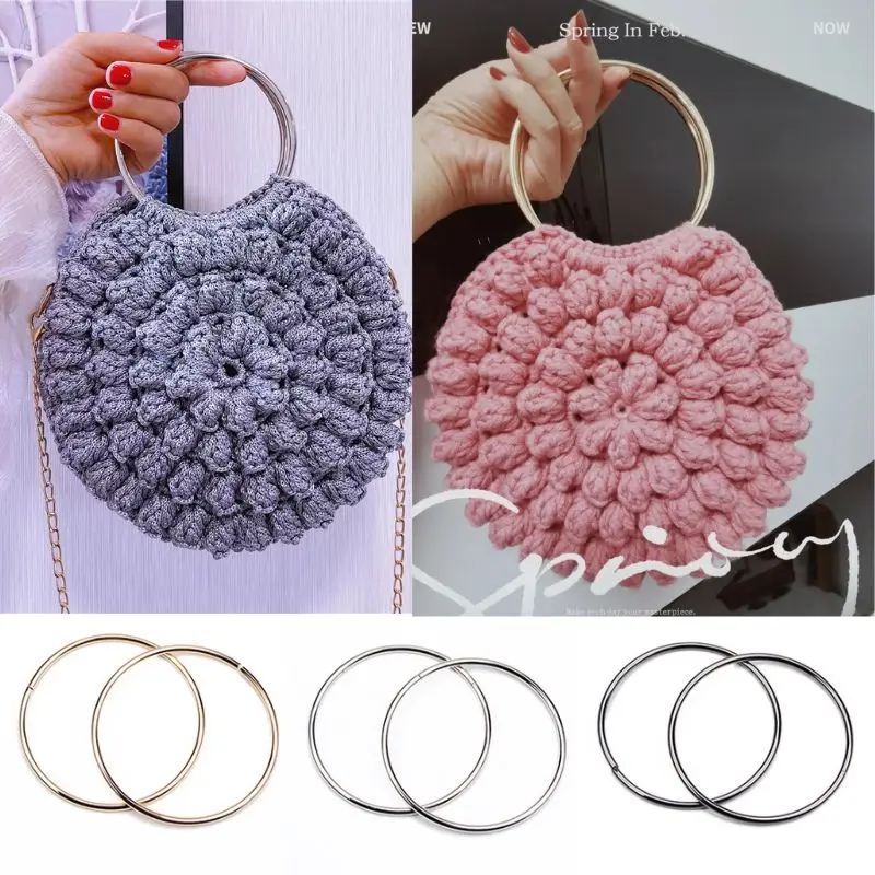 2 buah pegangan tas logam bulat pengganti DIY tas tangan dompet tas buatan tangan aksesoris 7.5/10CM dompet bingkai jahit