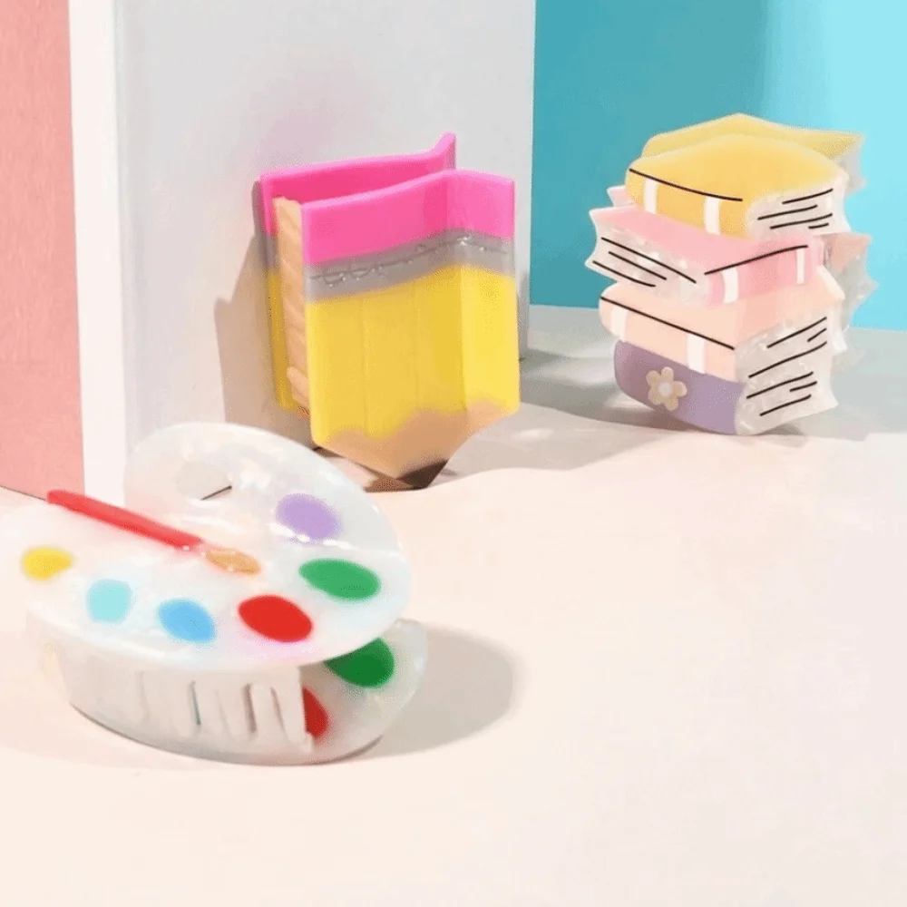 

Convenient Funny Book Hair Claw Non-slip Novelty Pencil Hair Barrettes Cute Fashion Palette Shark Clip Back To School