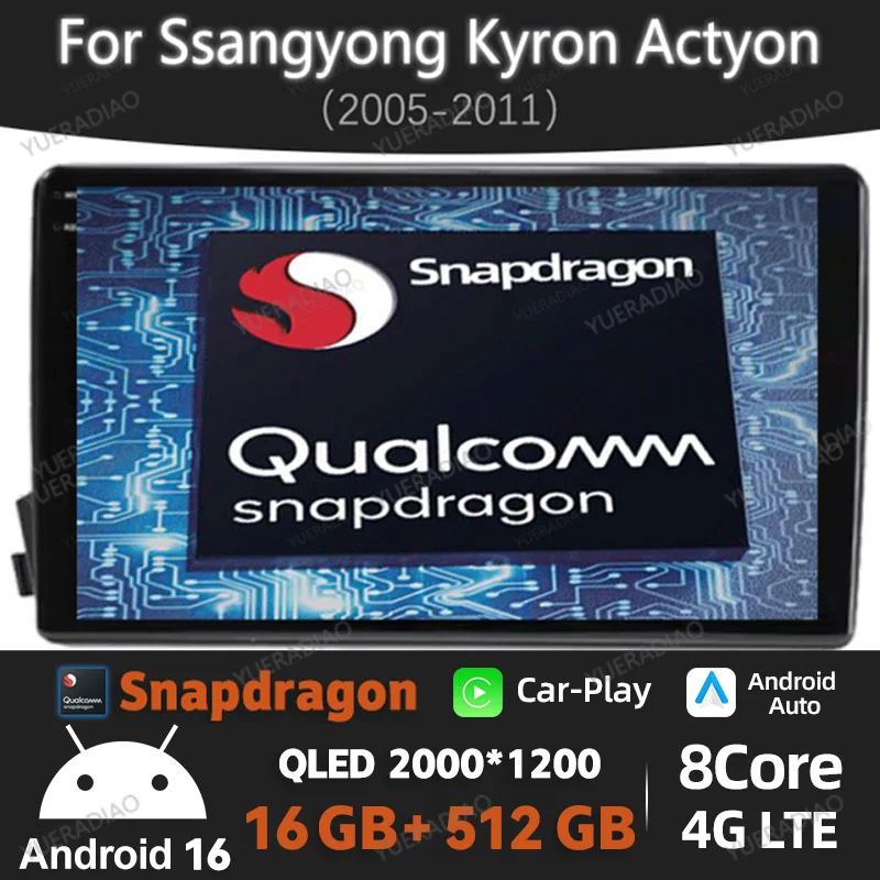 

Android 16 Car Radio For SsangYong Actyon C100 2005 - 2011 Qualcomm Multimedia Video Player GPS NAVI 4G LTE 5G WIFI Head Unit BT