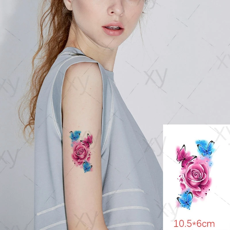 

Waterproof Temporary Tattoo Sticker Watercolor Butterfly Lavender Fake Tatto Flash Tatoo Tatouage Neck Hand Wrist Girl Women Men