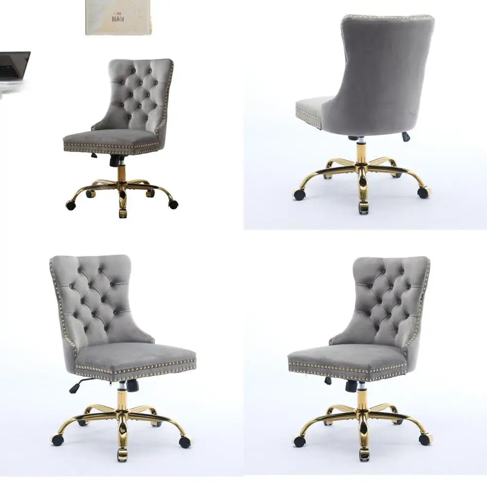 

Офисное кресло из серого вельвета с металлическим основанием