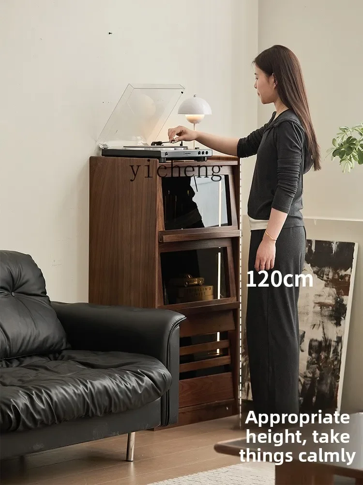 B2 Furniture Black Walnut TV Side Cabinet Living Room Bedroom Vintage Drawer Cabinet Storage Storage