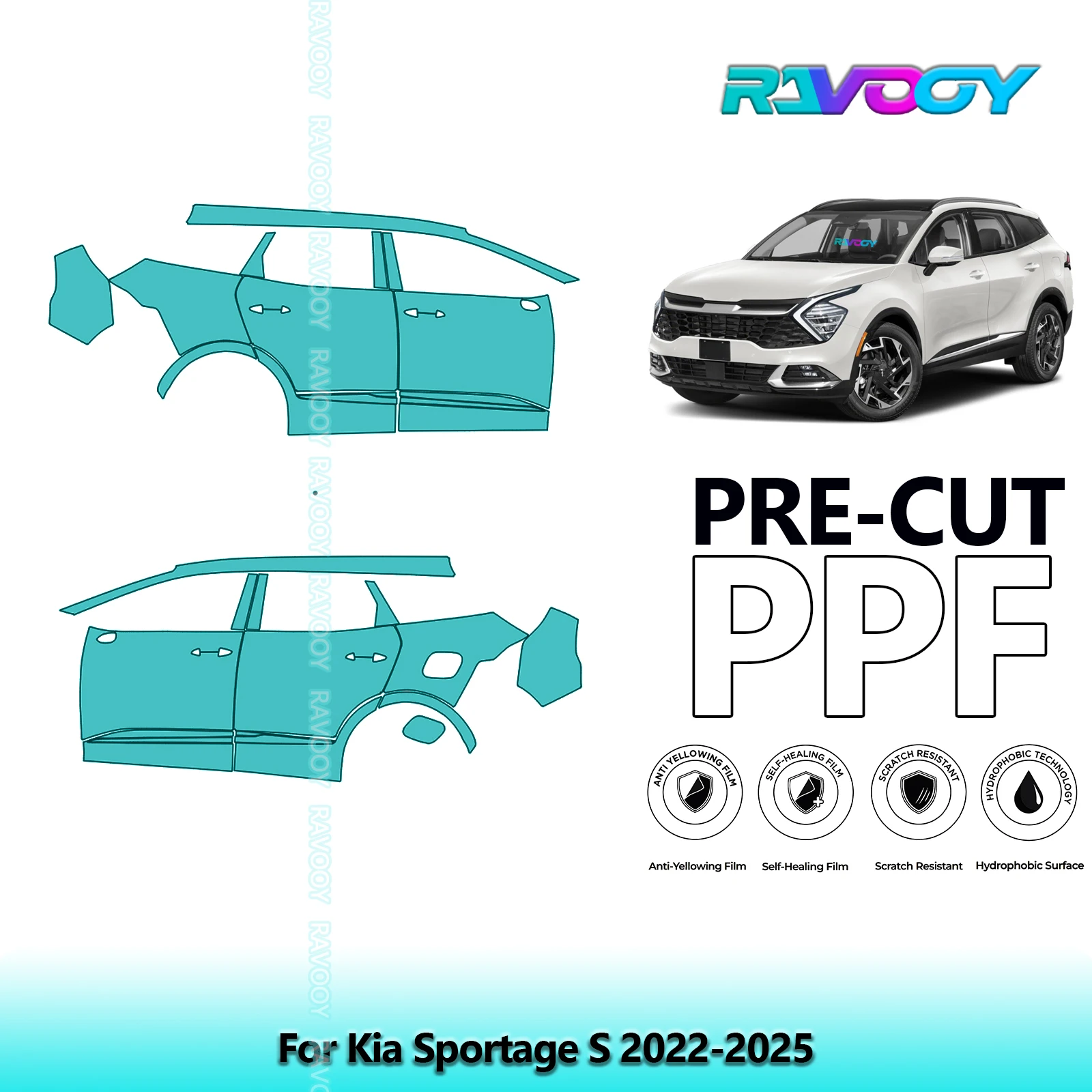 

For Kia Sportage S 2022-2025 8.5mil Clear Matte Pre-Cut PPF Door & A/B Pillar Kit TPU Paint Protection Film Set