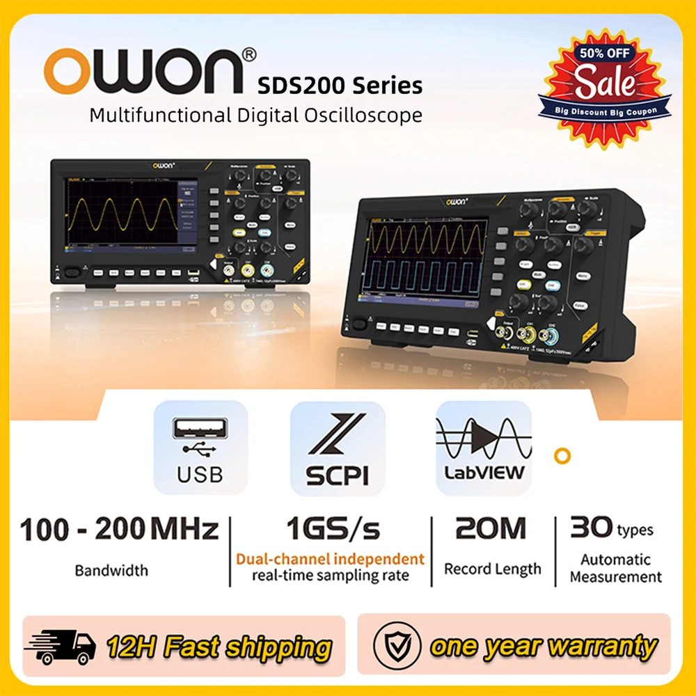 Owon Digital Oscilloscope 2CH 1GS/s 20M FFT+ 25MHz 14Bit 125MSa/s Signal Generator SDS210S 100Mhz SDS215S 150Mhz SDS220S 200Mhz