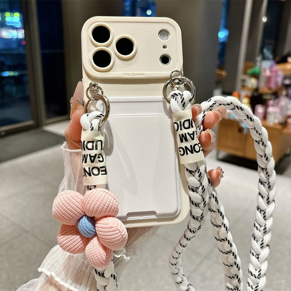 Crossbody-Lanyard-Blumenriemen-Kartenhalter-Silikon-Handyhülle für iPhone 17 16 15 14 13 12 11 Pro Max X XR XS 7 8 Plus Cover