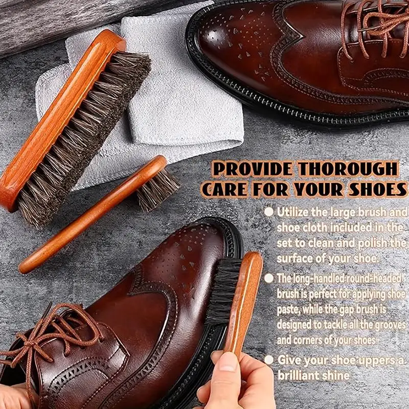 2/3-teiliges Set aus Pferdehaar-Schuhbürsten für Glanz und Politur, Reinigungsbürsten für Leder, Stiefel und Wildleder – Detail 9