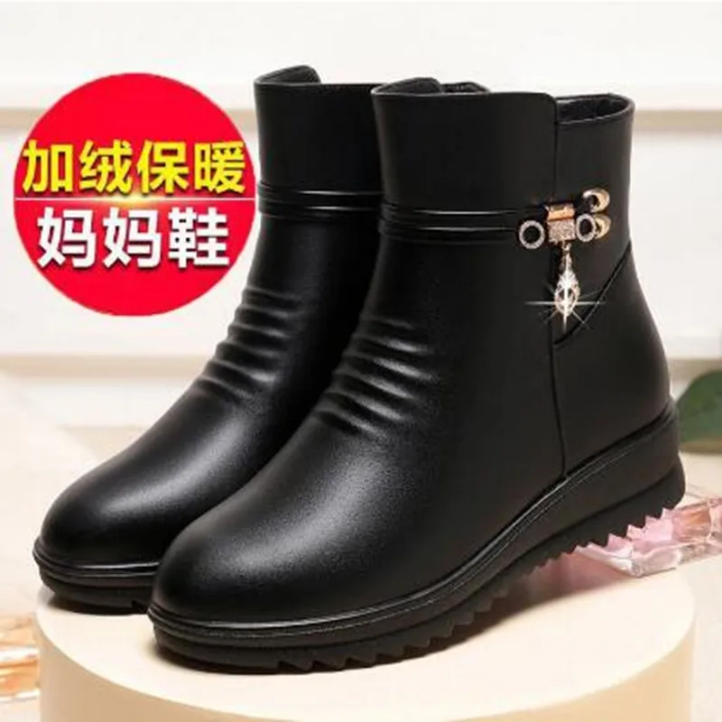 

2026 Роскошные женские ботинки, зимние женские зимние ботинки из натуральной искусственной кожи на толстой шерстяной подкладке, женская зимняя обувь большого размера, Botas De Mujer