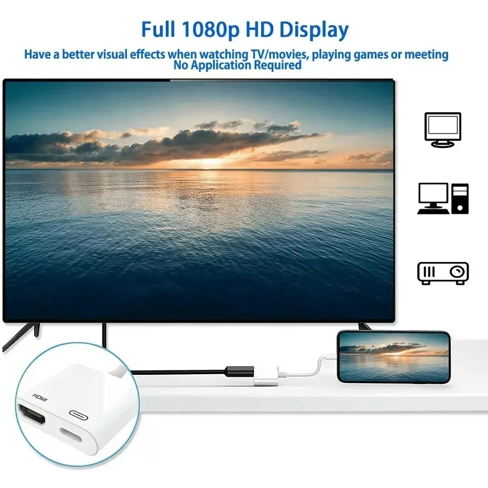 1080P HD HDMI-Compatible Projection Cable Adapter Audio Sync Screen Connector For Lightning To HDMI-Compatible Converter Adapter view 4