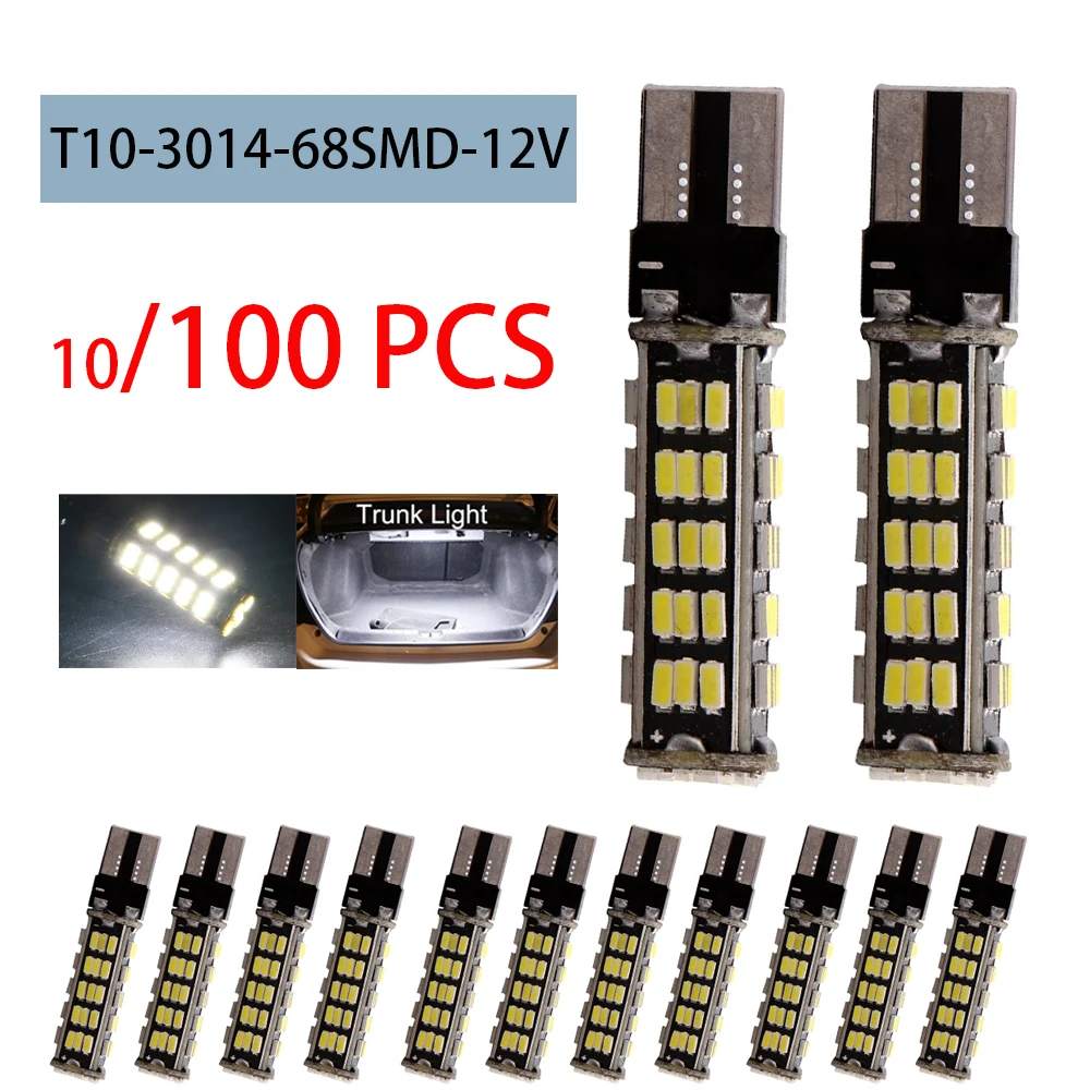 

Wholesale! 100X T10 3014 68 SMD PCB 194 168 W5W 12V LED Width Light Clerance Auto Lamp Car Lights White 680 Lumens Door Lamps