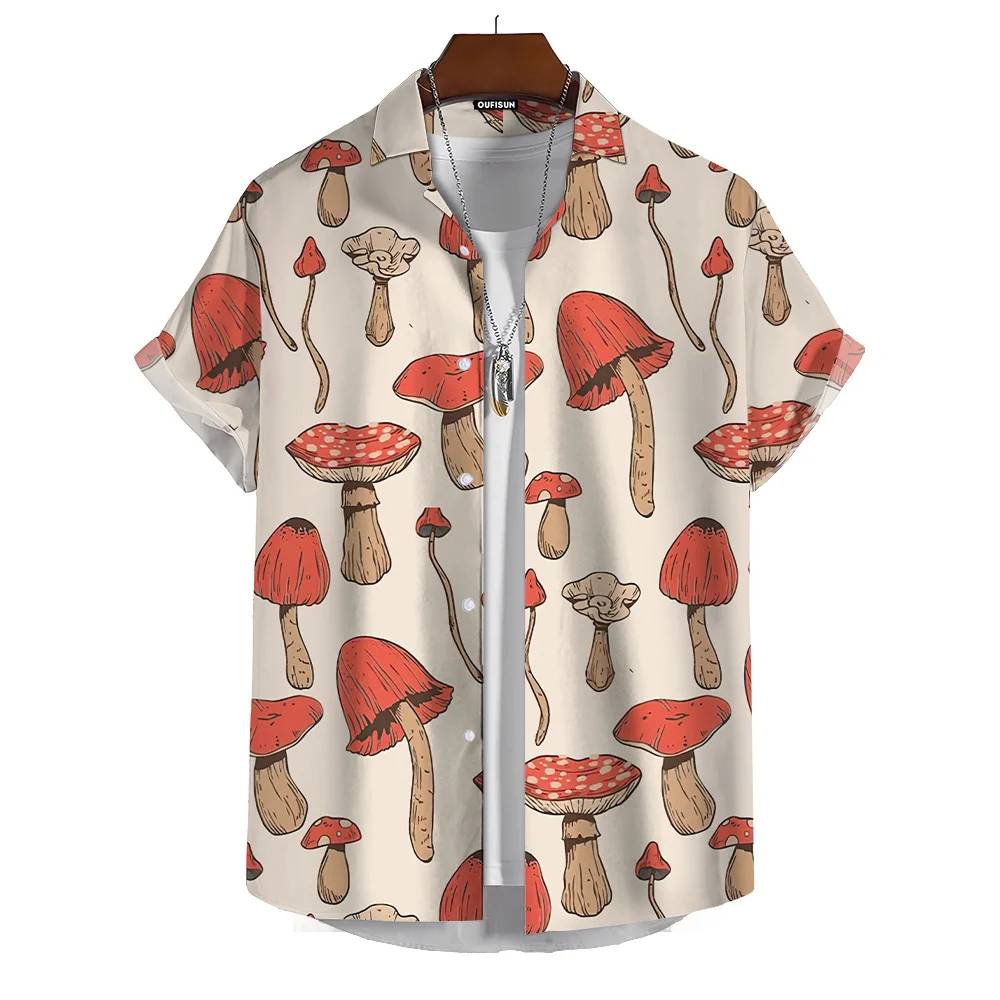 

Lost Mushroom 3D Print Graphic Shirts Men Women Unisex Size XS-5XL Casual Oversize Short Sleeve Lapel Shirts Men Cute Stylish