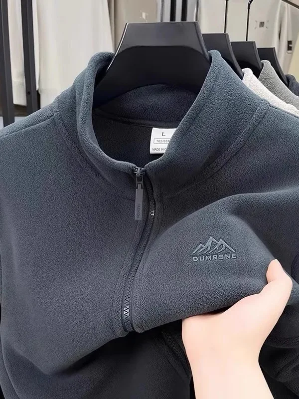 

Autumn Winter Thiened Warm Fce Lined Zipper Casual Jaet Stand Collar Open Cardigan for Men Comfortable Polyester Fiber