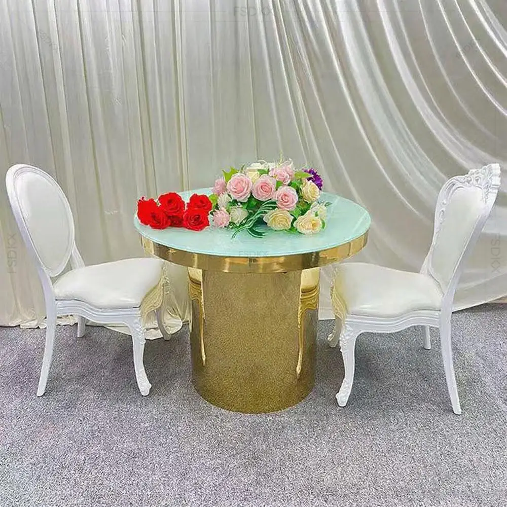 FSDKX New Design High Quality Wedding Furniture Table Gold Stainless Steel Round Cake Table