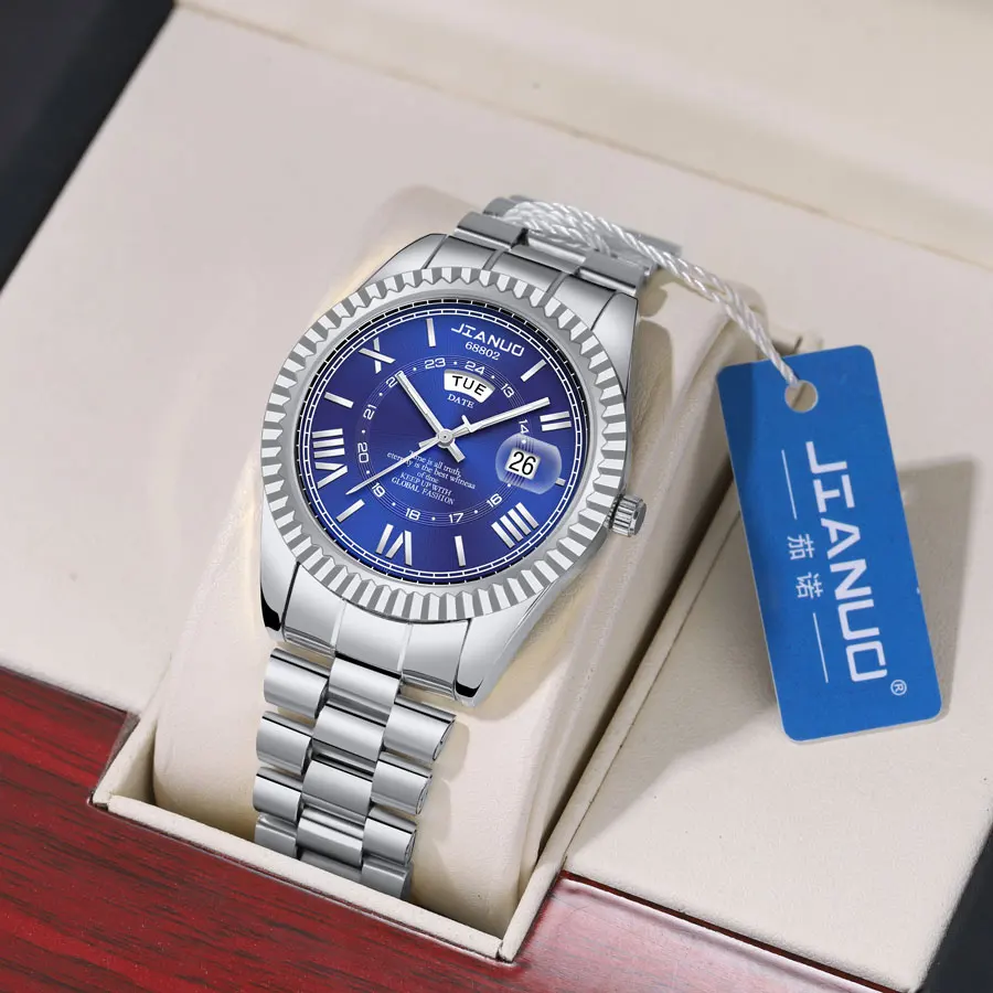 Fashion Trendy Men's Watch Stainless Steel with Roman Pattern Calendar Date Function Men's Quartz Watch