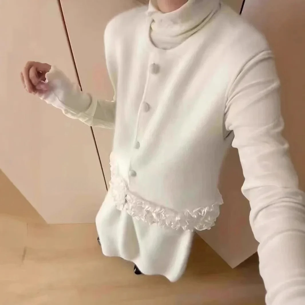 

Women's Winter Sweatshirt Sweater Vest 2025 Winter New Korean Temperament Splicing Lace Thickened