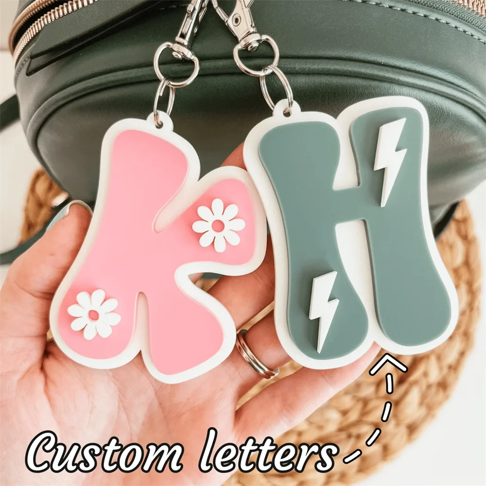 Llavero Personalizado con Letra, Creativo, con Forma de Flor de Margarita o Rayo, Etiqueta con Iniciales para Bolsa, Llavero con Letra Personalizada