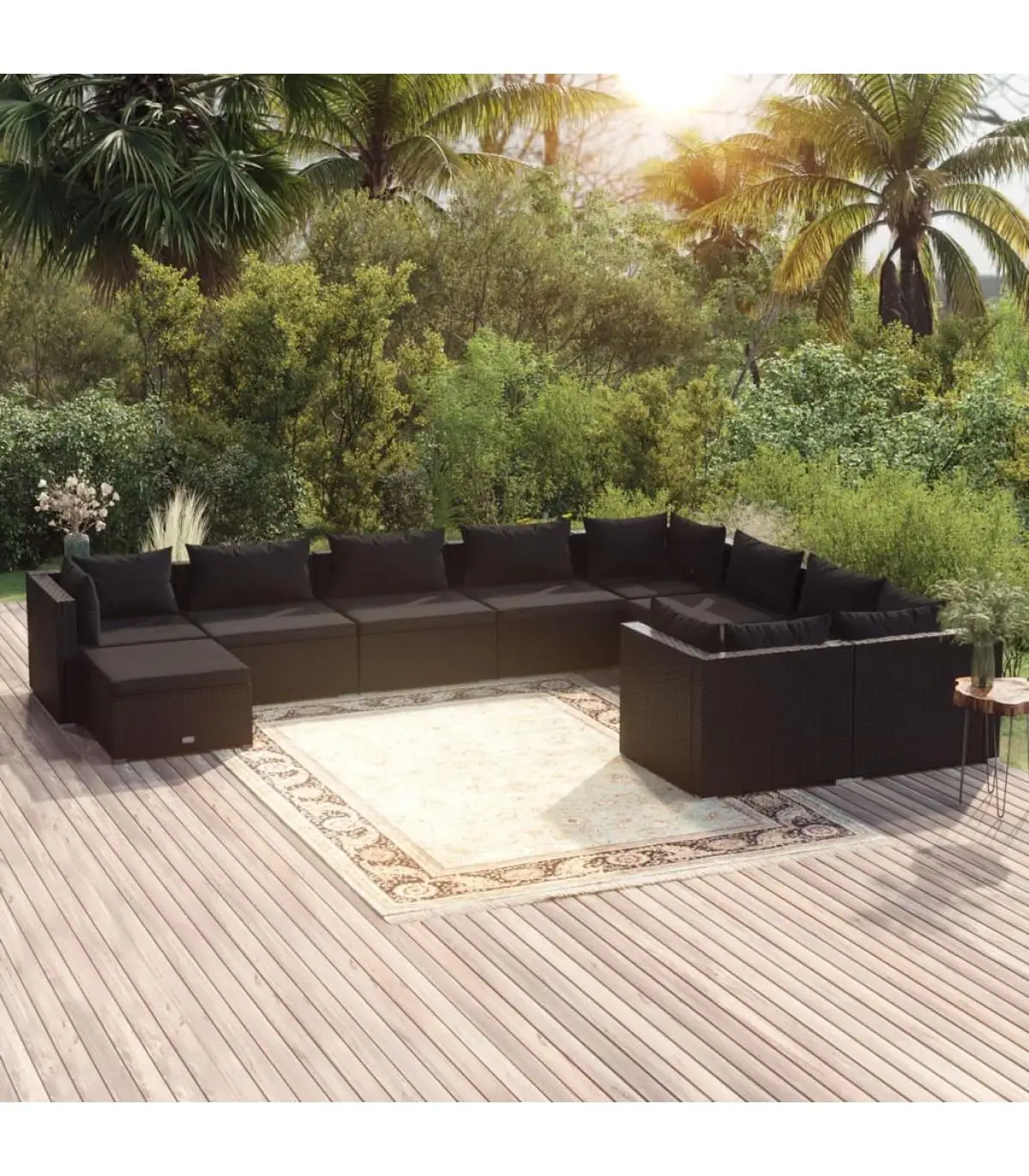 Garden sets garden furniture Set 10 PCs black synthetic rattan cushions