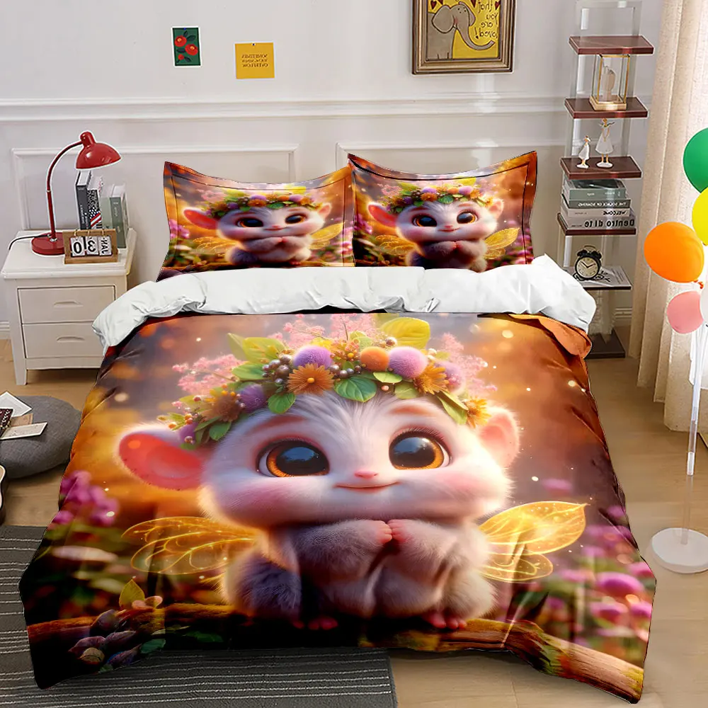 Fairy creature with floral crown on branch Printed Duvet Cover Set 1 Duvet Cover+2 Pillowcase Multi Size Bedroom Bedding Decor
