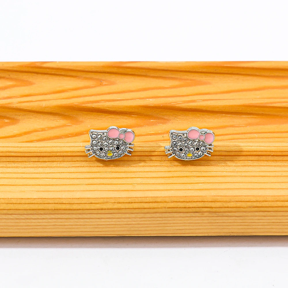 Sanrio Hello Kitty Cartoon Earrings Sweet Girl Rhinestone Earrings Gift for Your Favourite Person image 3