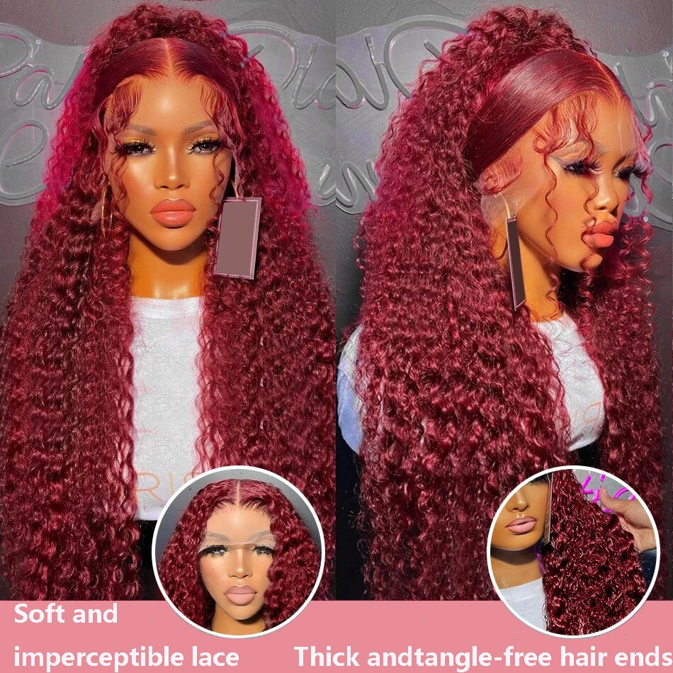 Red 99J Burgundy Colored Deep Wave Lace Frontal Wig 13x6 13x4 Lace Front Wigs Brazilian Curly Front Human Hair Wigs For Women