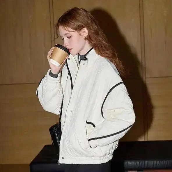 

Women's Short Jacket Collar Hot Sale Of The Season Autumn Winter New Diamond Color Collision Cotton Clothes Long