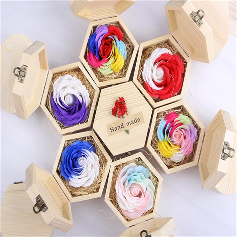 Fashion Gift Box Simple Portable Hexagon Shaped Wood Jewelry Box Wedding Holder Jewelry Display 2024 New