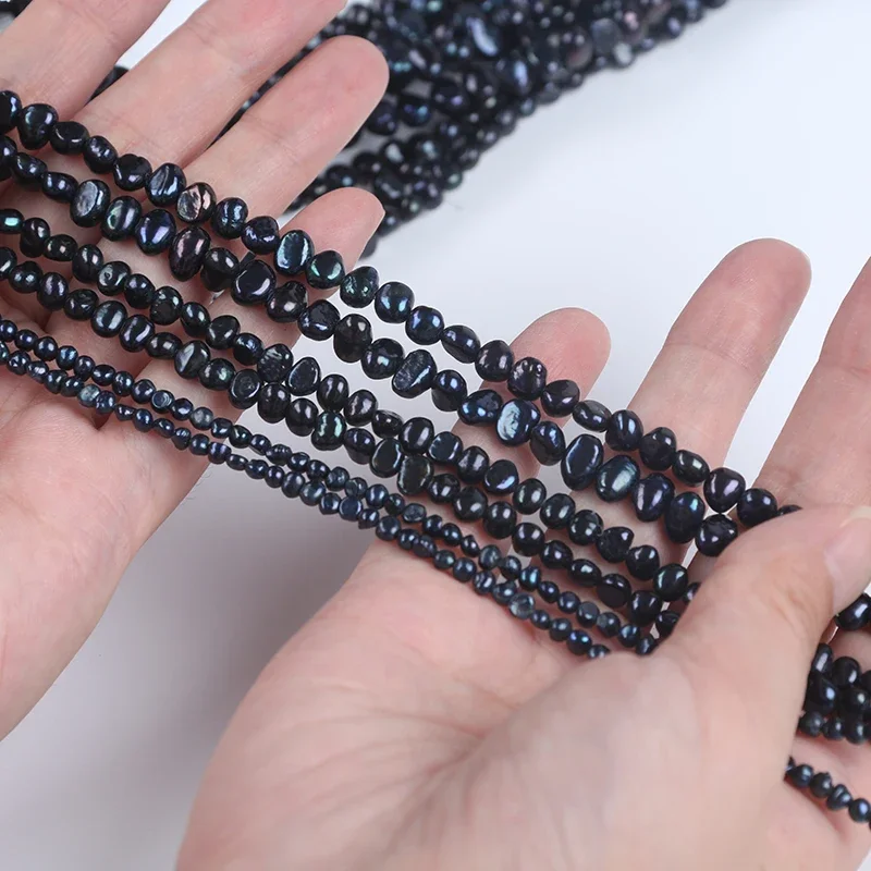 3-4mm/4-5mm/5-6mm Black Color Side Drilled Baroque Shape Freshwater Pearl 18cm Short Strand