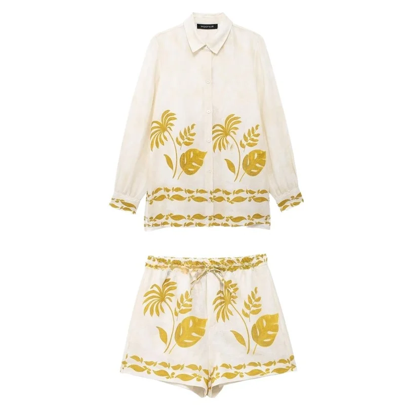 

Ele Faionable Printed irt And orts Set for Women Summer 2024 Versatile Sli Print Outfit Ideal for Various Occas...