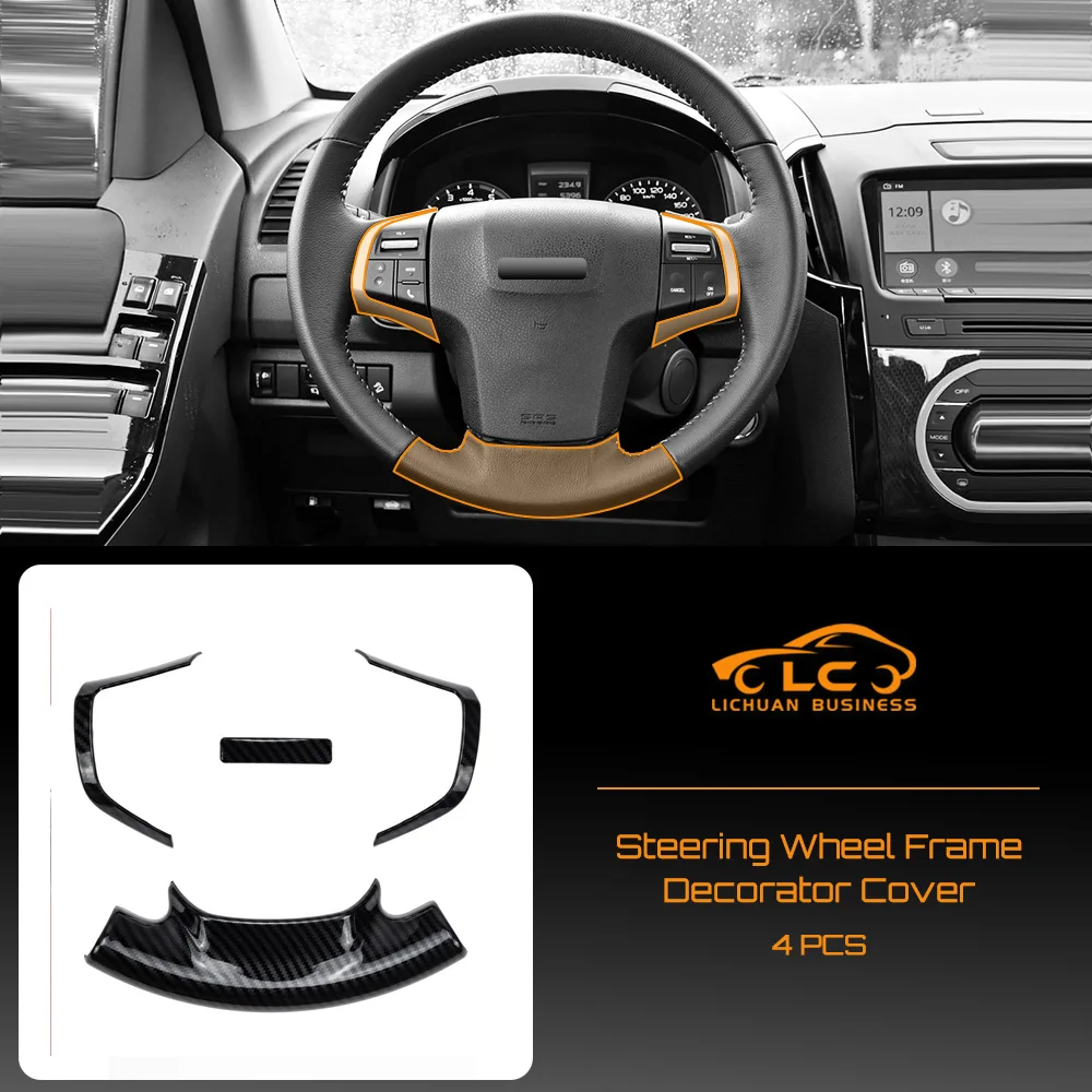 4pcs Carbon Fiber Color Steering Wheel Modling Trim Decorative Cover for ISUZU D-MAX MU-X 2012-2019